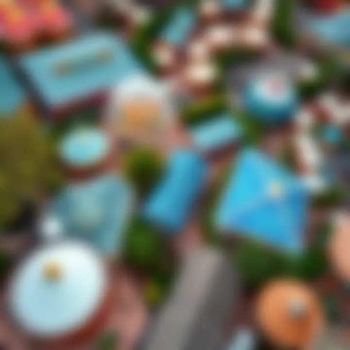 Aerial view of Global Village filled with visitors