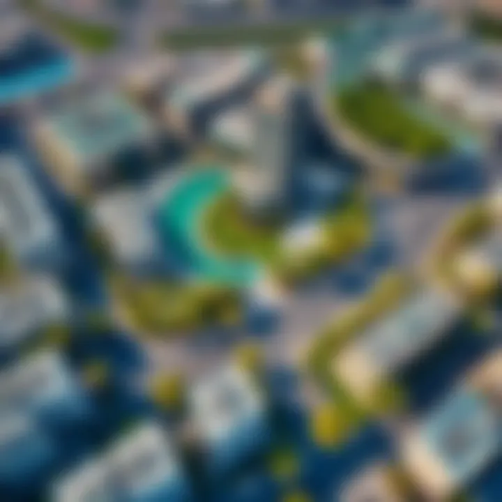 Aerial view of Al Barsha showcasing modern architecture and lush greenery