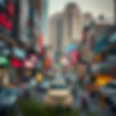 Vibrant commercial district in Al Sufouh bustling with activity