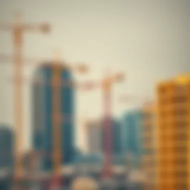 Construction Progress at باي سكوير Construction site of باي سكوير with cranes and buildings