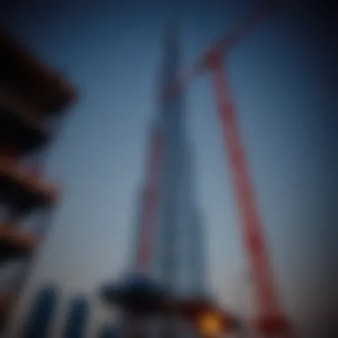 Workers erecting the structure of Burj Khalifa