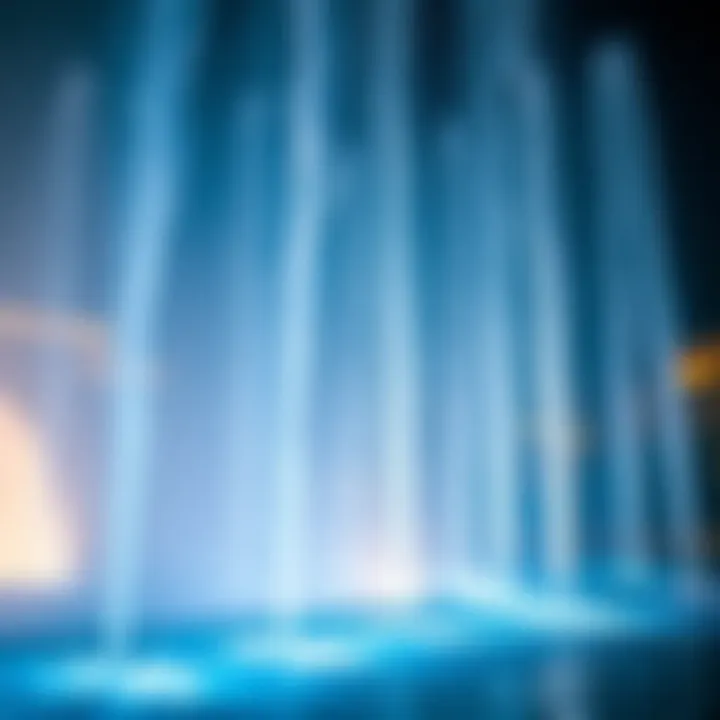 Close-up of the intricate design elements of the Dubai Fountain's water jets and lighting systems