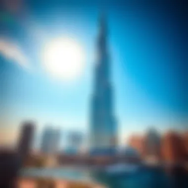 Stunning view of Concord Tower against Dubai skyline