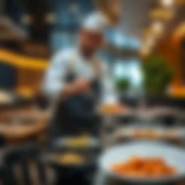 Chef showcasing local delicacies in a modern restaurant