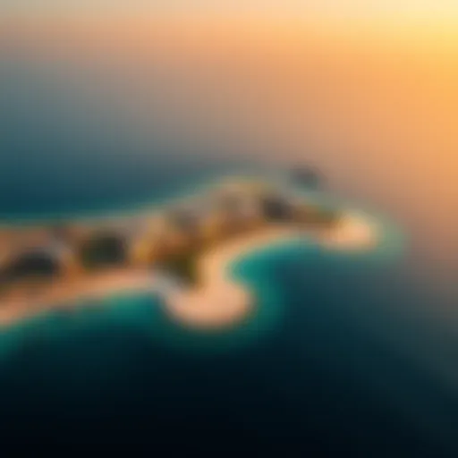 Stunning Aerial View of Al Hamra Falcon Island Aerial view of Al Hamra Falcon Island showcasing its pristine beaches and luxurious developments