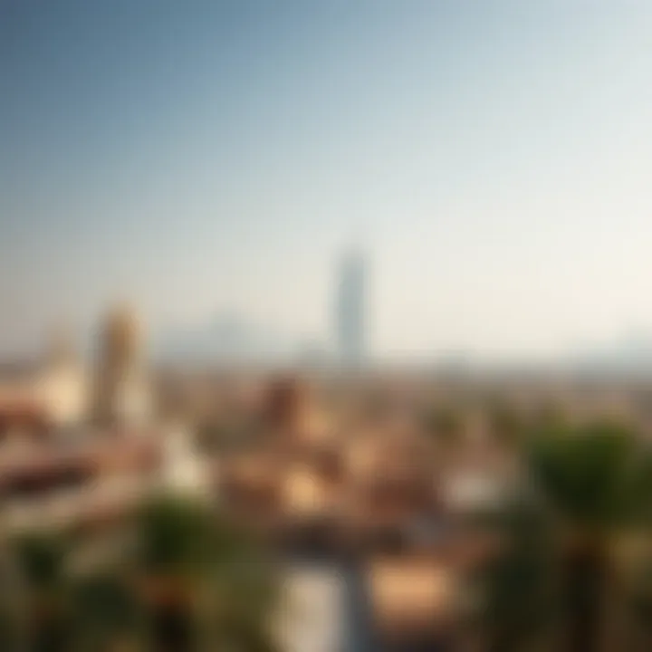 A panoramic view of the historic district juxtaposed with modern Dubai skyline.