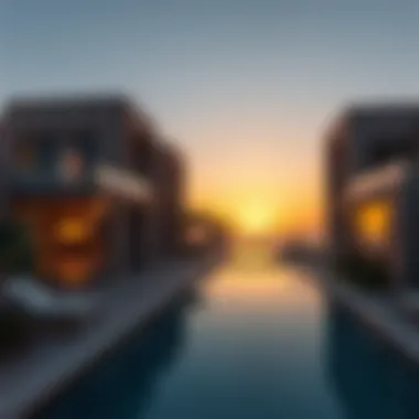 Breathtaking view of Emaar's beach mansion exterior at sunset
