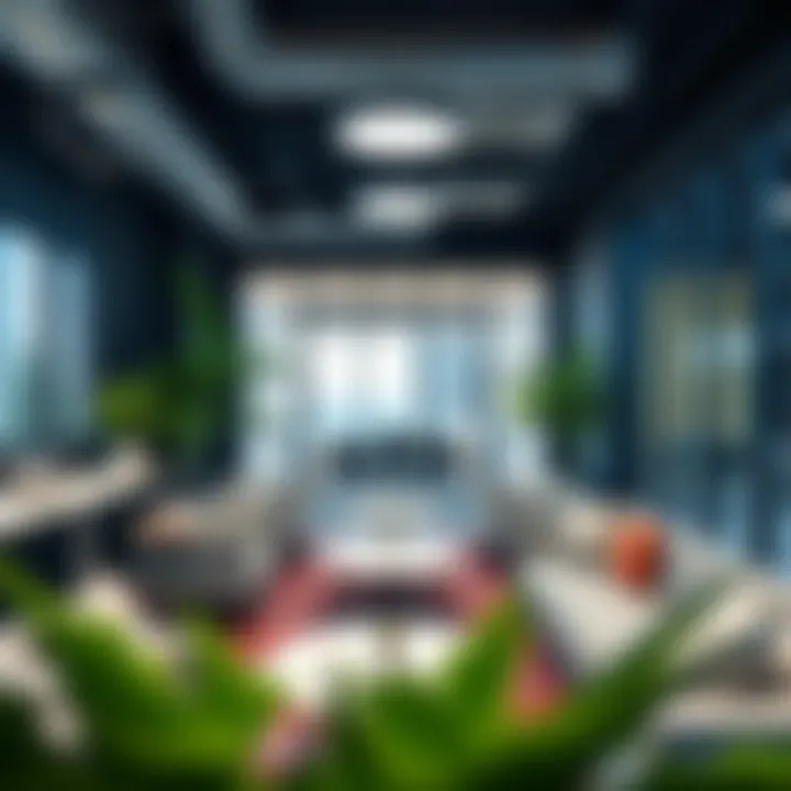 A modern coworking space showcasing stylish office interiors