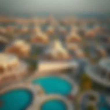 Aerial view of دريم لاند showcasing unique architectural designs