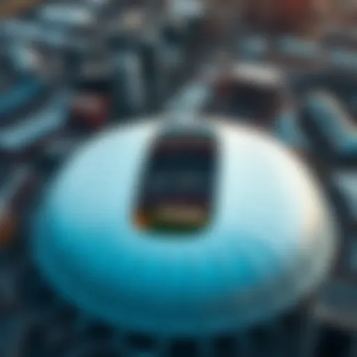 Aerial view of Etihad Arena showcasing its unique architecture