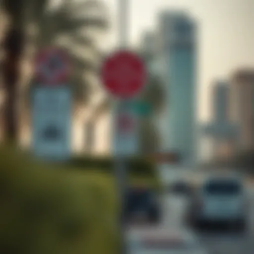 Scenic view of a Dubai street showcasing parking signs