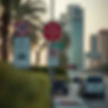Dubai Parking Regulations Overview Scenic view of a Dubai street showcasing parking signs
