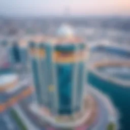 Aerial view of Marina Park Building showcasing its architectural elegance