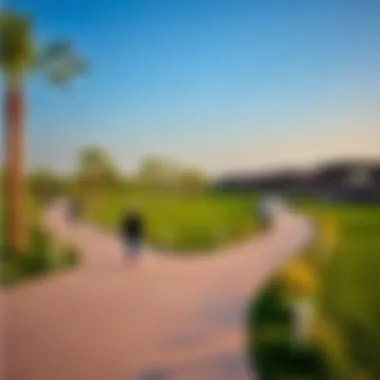Visitors enjoying the serene landscapes and walking paths of Masdar City Park