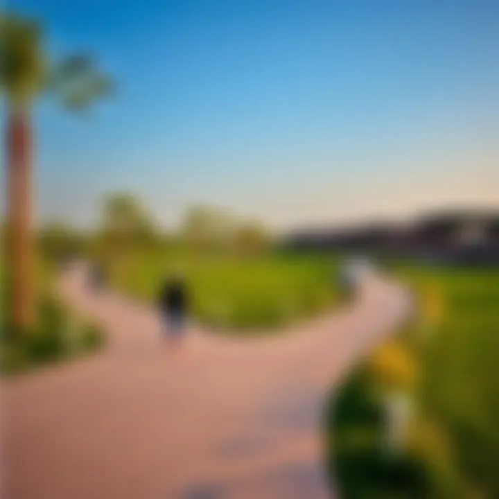 Visitors enjoying the serene landscapes and walking paths of Masdar City Park