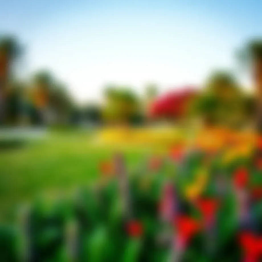 Lush green park in Mirdif showcasing vibrant flora