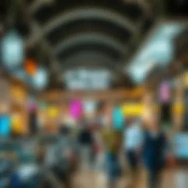 Interior shopping area filled with diverse retail stores