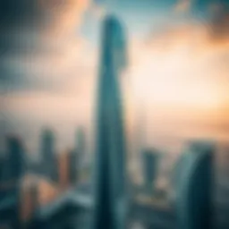 Aerial view of Amna Tower showcasing its unique architectural design