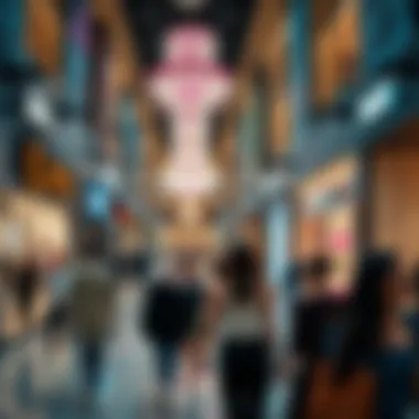 A vibrant scene of shoppers immersed in high-end retail therapy within the mall.