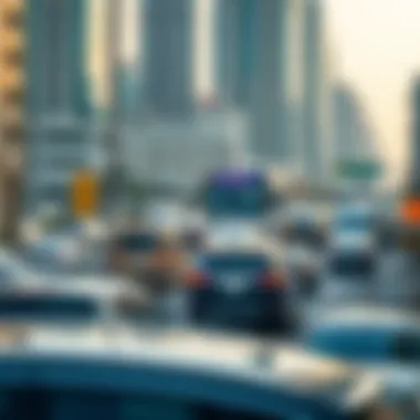Urbanization and Its Effects on Parking Dynamics in Dubai A busy urban landscape showcasing traffic and parking challenges