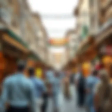 Bustling atmosphere at Souk Oro with visitors exploring various shops