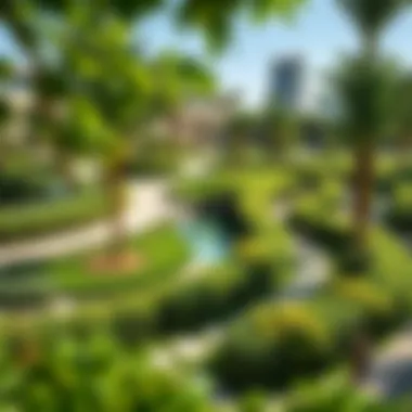 Lush landscaping integrated within the urban environment