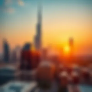 Dynamic Dubai skyline at sunset