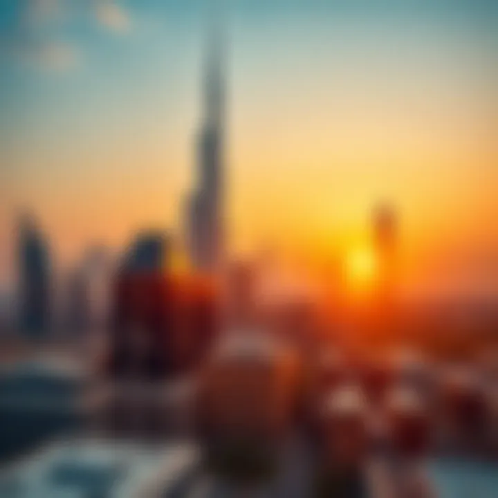 Dynamic Dubai skyline at sunset