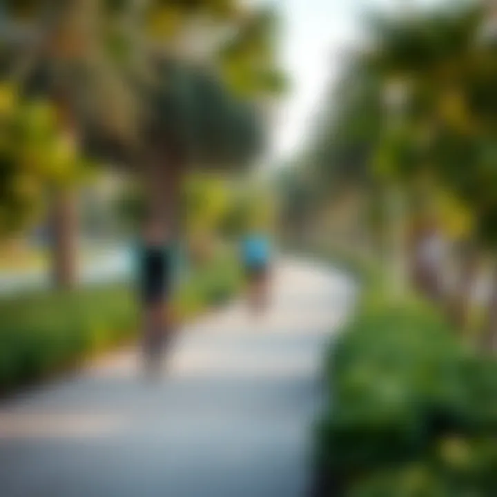 Joggers and cyclists utilizing the pathways in Mamzar Park.