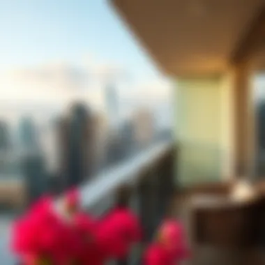 Panoramic cityscape view from the Millennium Montrose Hotel Apartment balcony