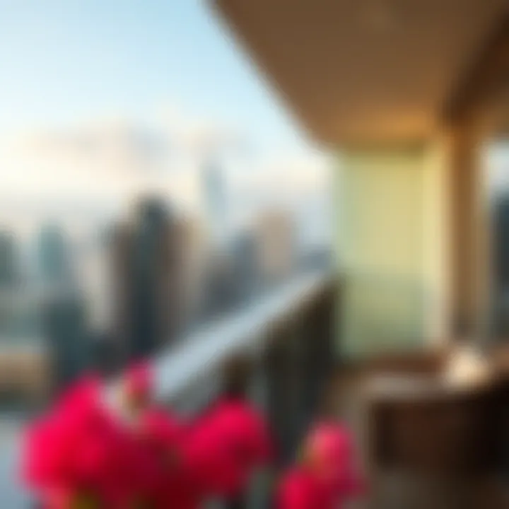 Panoramic cityscape view from the Millennium Montrose Hotel Apartment balcony