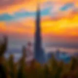 Burj Khalifa at sunset with a vibrant sky