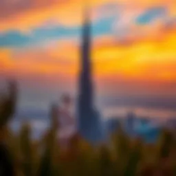 Burj Khalifa at sunset with a vibrant sky