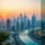 Stunning view of Dubai skyline at sunset showcasing affordable building options.