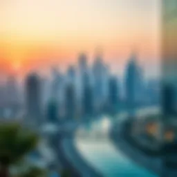 Stunning view of Dubai skyline at sunset showcasing affordable building options.