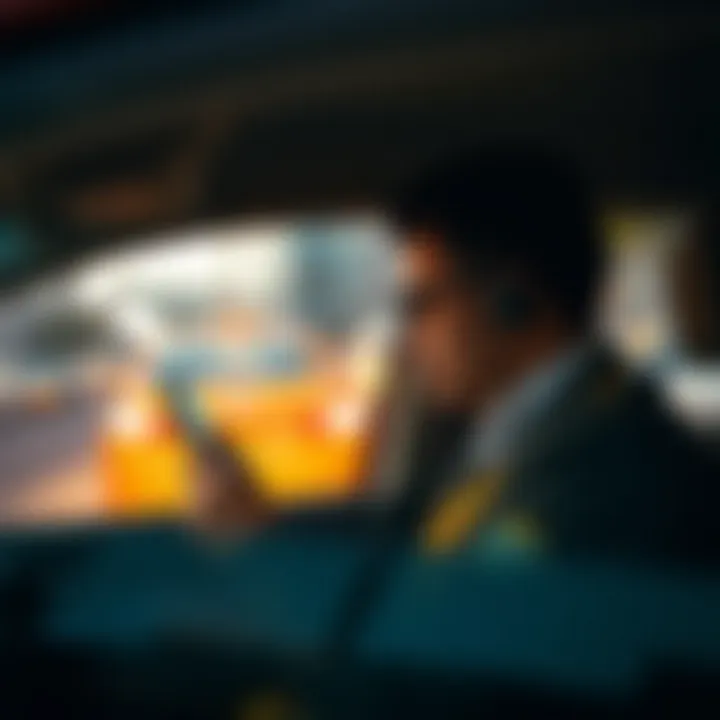 A taxi driver in Dubai utilizing a smartphone app for ride management