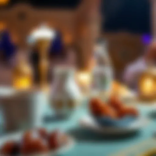 Traditional Emirati Iftar setting with dates and Arabic coffee