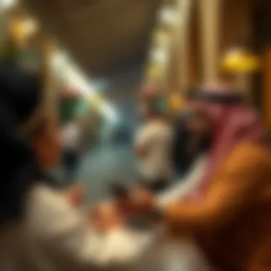 Investors discussing potential opportunities at Souq Al Marfa