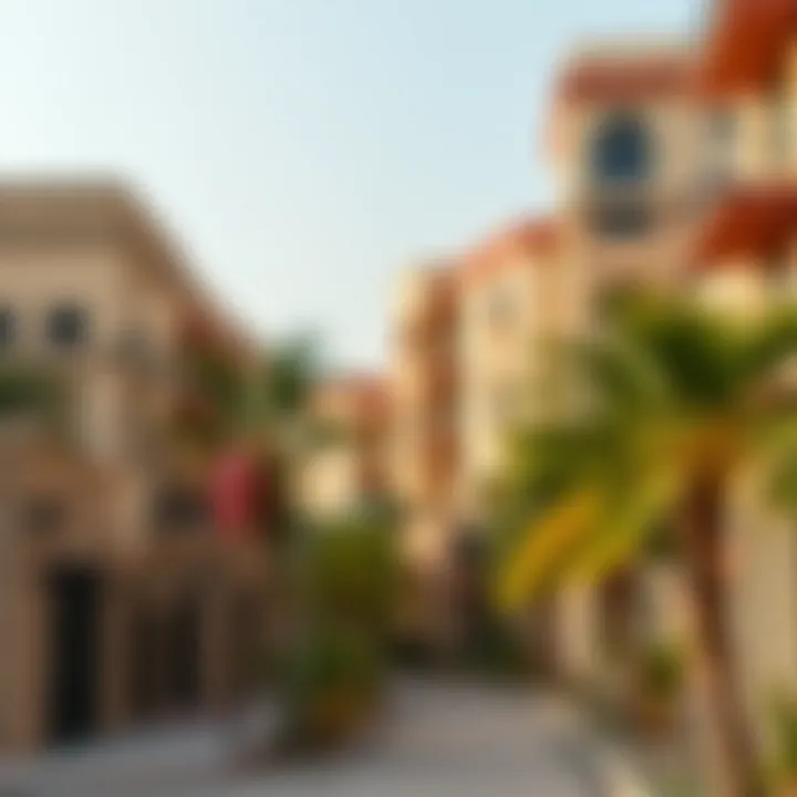 Dubai Neighborhood Featuring Studio Apartments Overview of a vibrant Dubai neighborhood with studio apartments