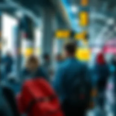 Passengers purchasing tickets for bus travel