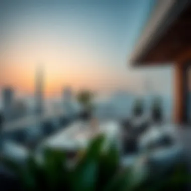 Elegant rooftop loft with city skyline view