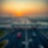An aerial view of Dubai showcasing Salik toll gates