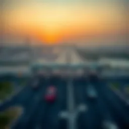 An aerial view of Dubai showcasing Salik toll gates