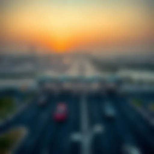 An aerial view of Dubai showcasing Salik toll gates