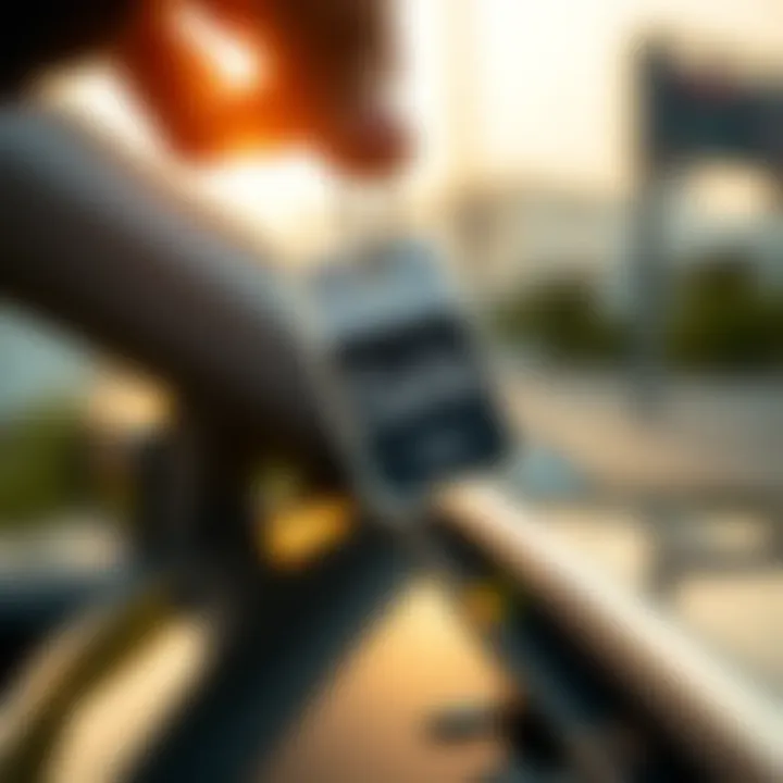 A close-up of a Salik tag being affixed to a vehicle windshield