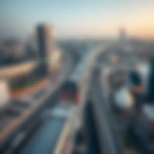 Aerial view of new metro lines in Dubai