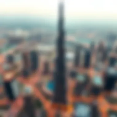 Burj Khalifa in the Dubai Skyline Aerial view of Dubai featuring Burj Khalifa