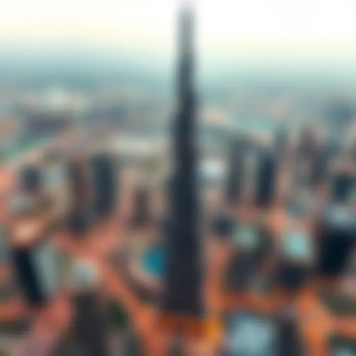 Burj Khalifa in the Dubai Skyline Aerial view of Dubai featuring Burj Khalifa