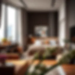 Stylish interior of a modern studio apartment in Dubai showcasing space optimization