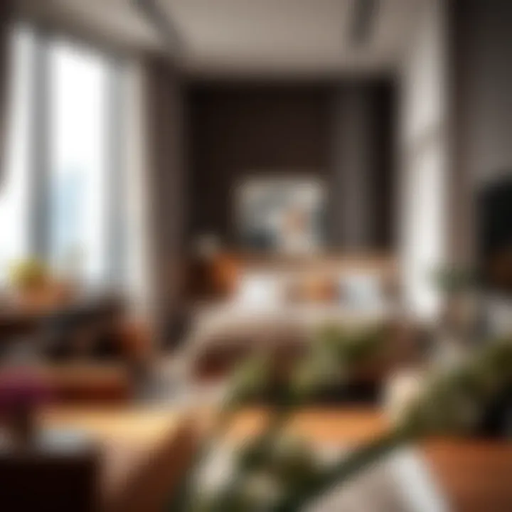 Stylish interior of a modern studio apartment in Dubai showcasing space optimization